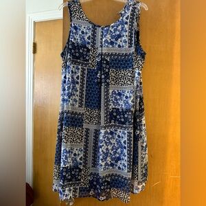 by & by Navy and White Patchwork Midi Dress